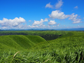 The Five Peaks of Aso, as seen from Daikanbo, are said to resemble a Buddha lying down