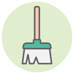 Flat style Broom icon on round green background.