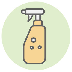 Yellow and White Spray bottle icon on round green background.
