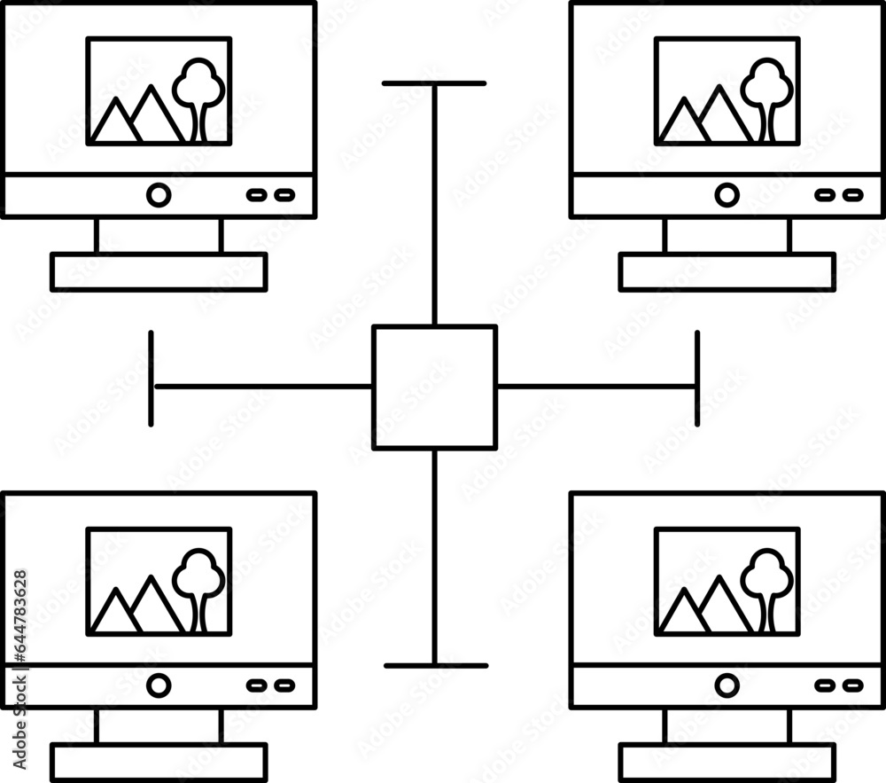 Poster computers connection or networking icon in thin line art.
