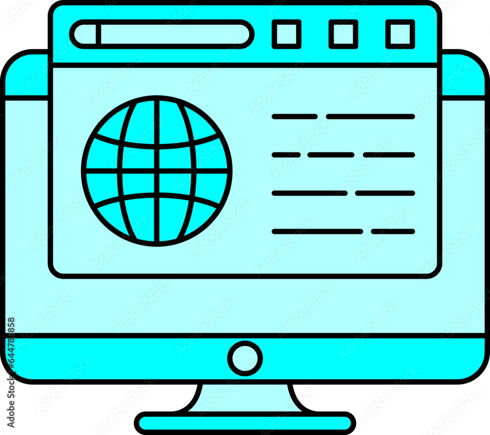 Poster vector illustration of web browser in desktop screen in cyan color.