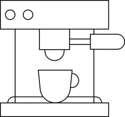 Illustration of Espresso Coffee Machine Icon in Black Line Art.