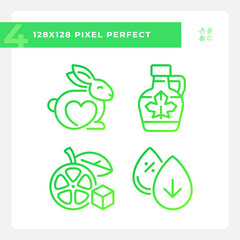 Pixel perfect gradient simple icons collection representing allergen free, green thin linear illustration.