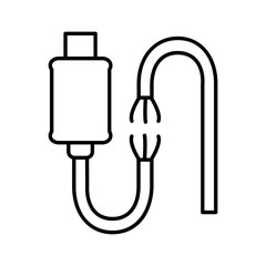 Broken usb cable size icon in black line art.