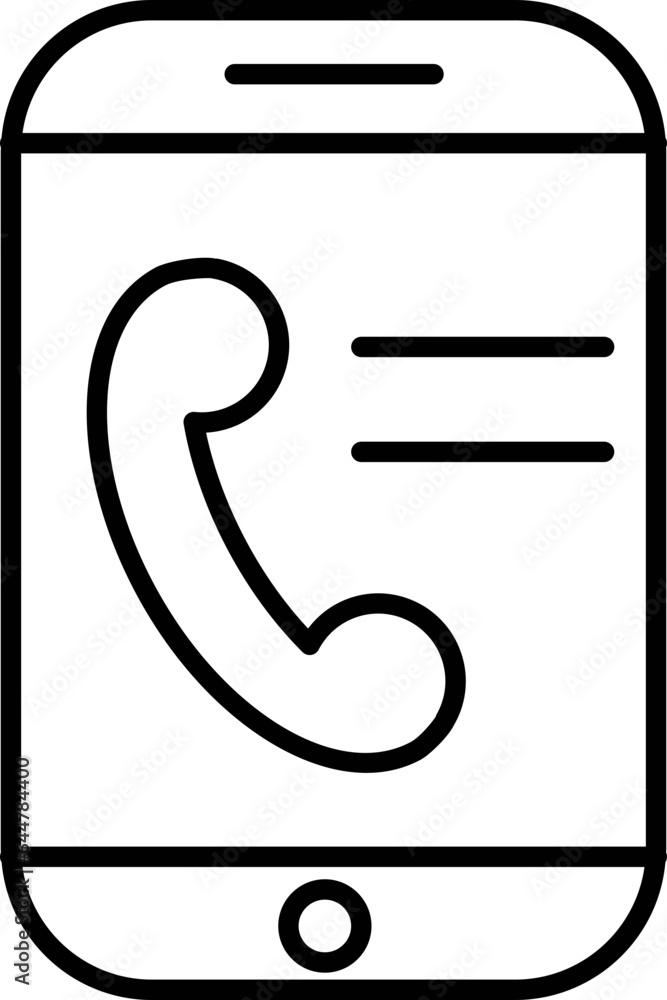 Sticker line art illustration of phone call in smartphone screen icon.