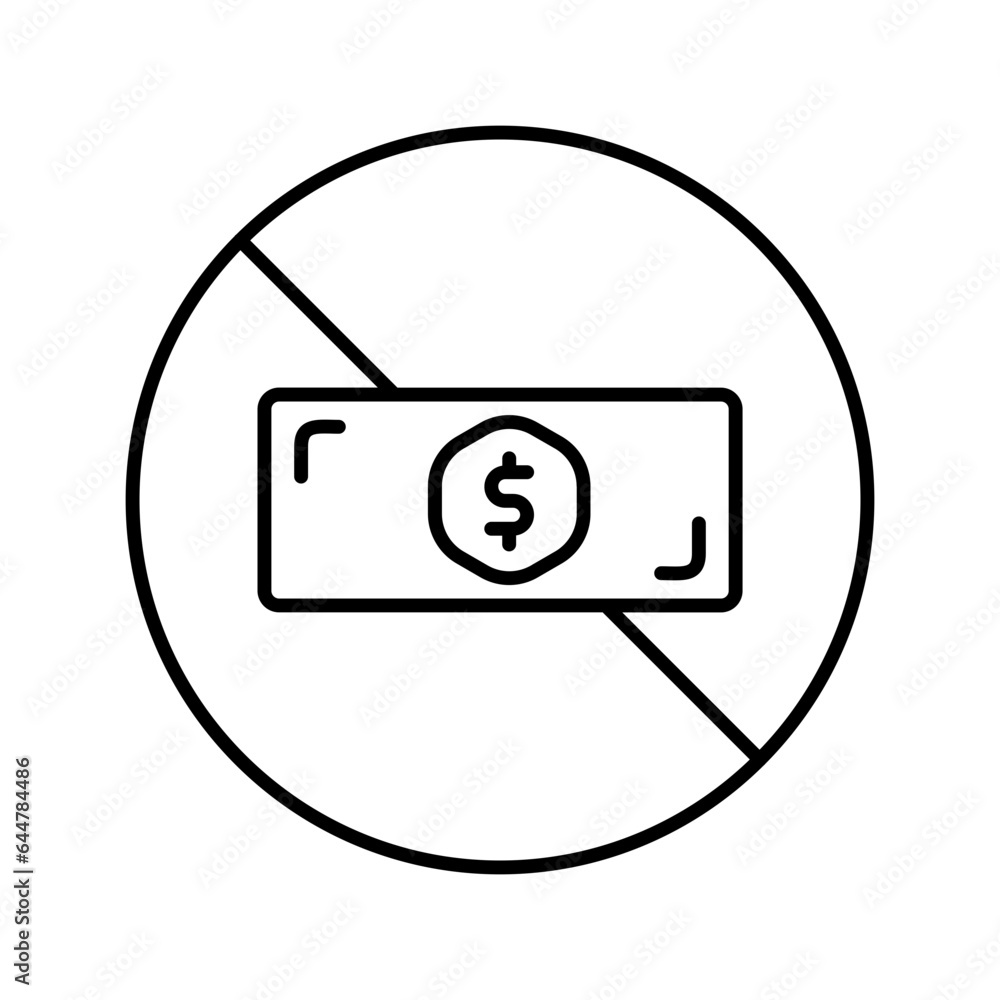 Wall mural Stop money icon in black line art.