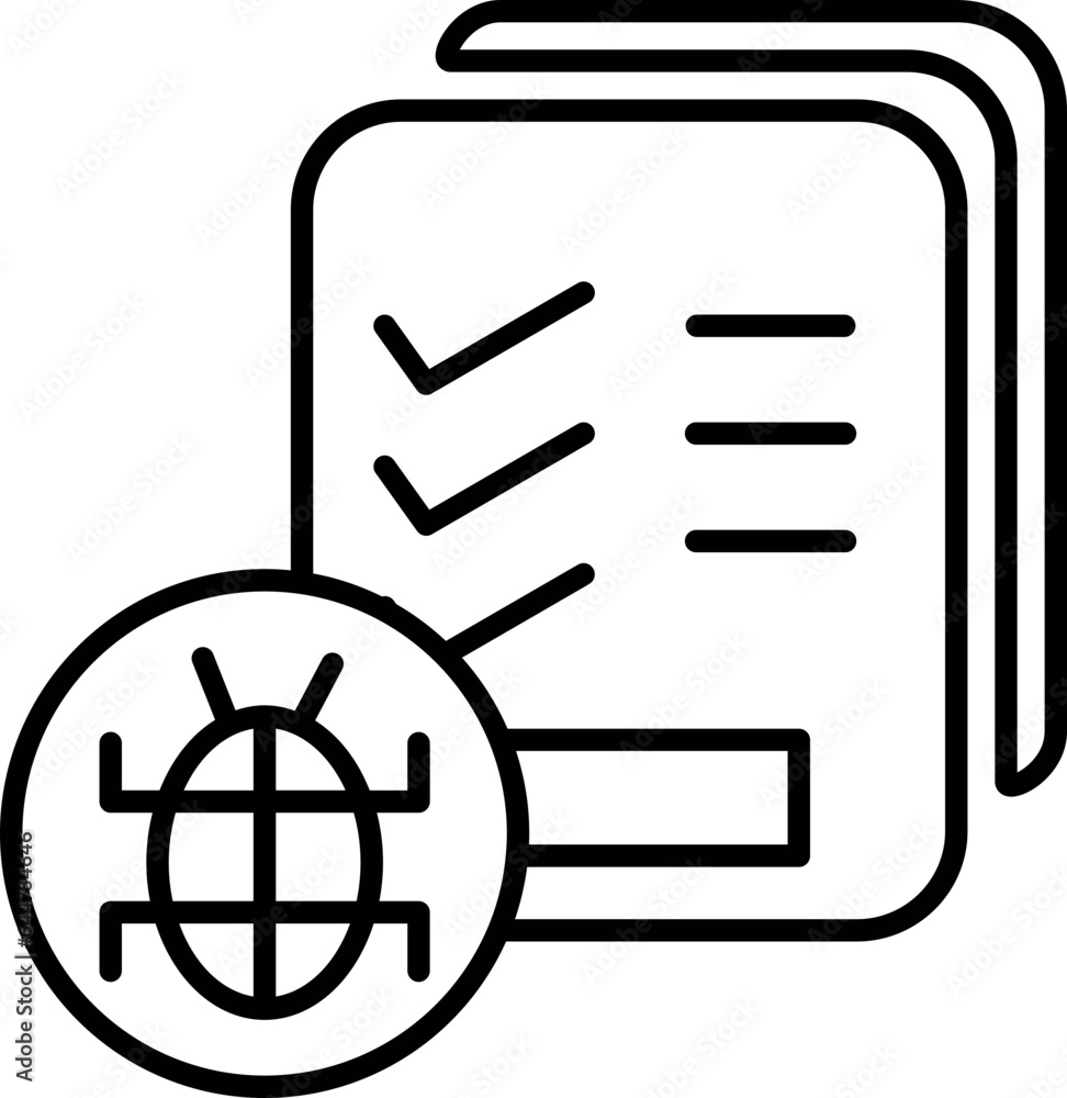 Poster flat style virus with document paper icon in line art.