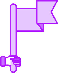 Hand holding sign flag icon in flat style.