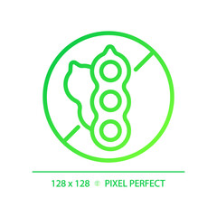 2D pixel perfect gradient soy free icon, isolated vector, thin line green illustration representing allergen free.