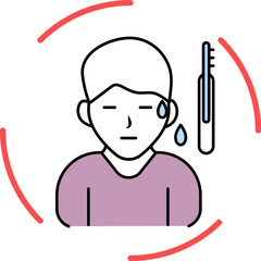 Illustration of Sweating man with thermometer icon for High Temperature.