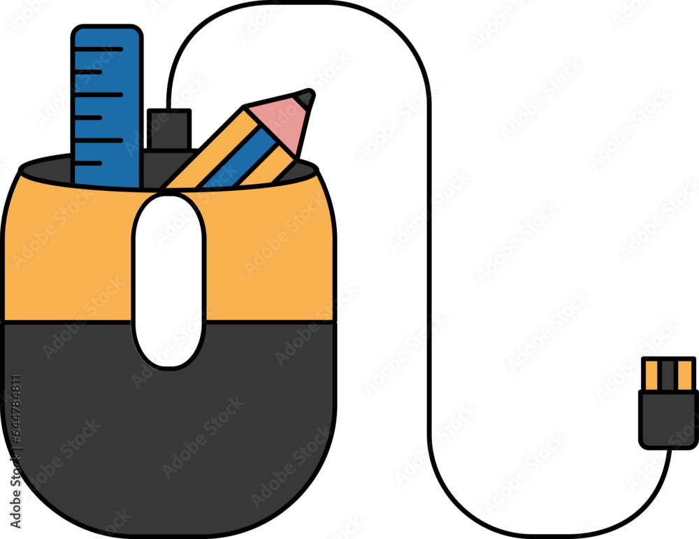 Poster pencil with ruler and mouse icon for designing tools.