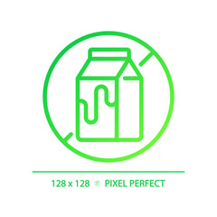 2D pixel perfect gradient lactose free icon, isolated vector, thin line green illustration representing allergen free.