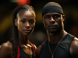 Fit young couple in sportswear standing in a gym