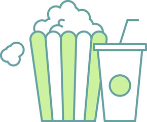 Popcorn With Cold Drink Icon In Green And White Color.