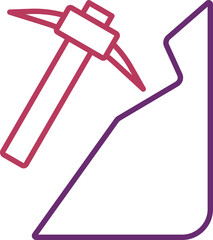 Pink And Purple Color Mining Icon In Line Art.