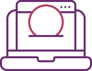 On Line Banking In Desktop Icon In Purple and Pink Color.