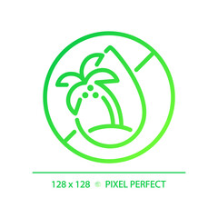 2D pixel perfect gradient palm oil free icon, isolated vector, thin line green illustration representing allergen free.