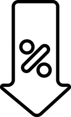 Percentage Arrow Down Icon in Black Line Art.