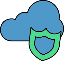 Cloud Protected Shield Icon In Flat Style.