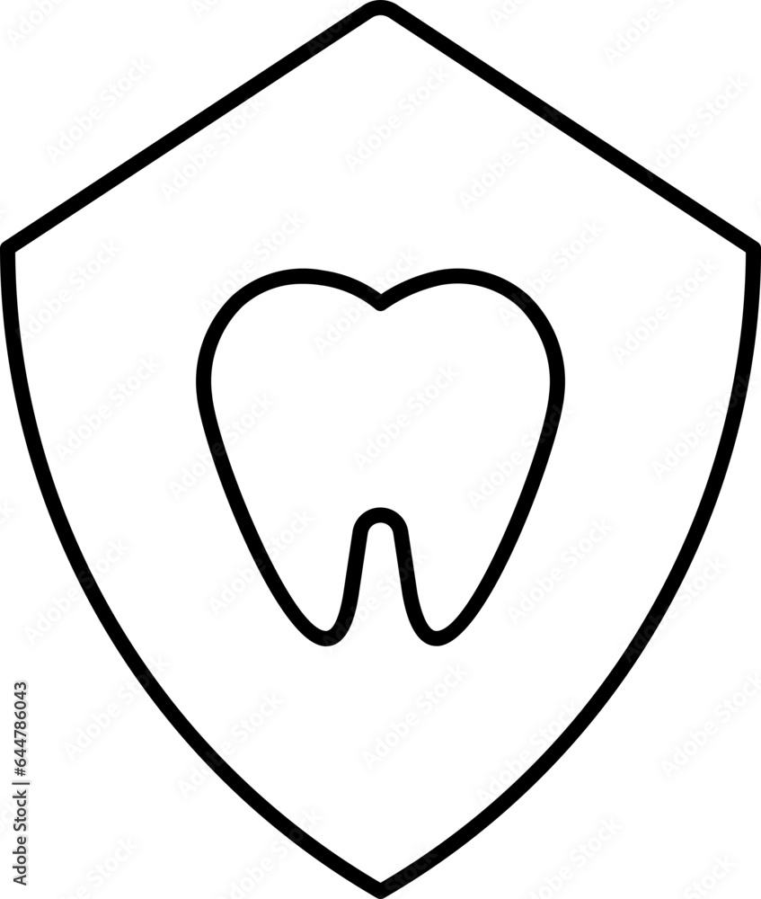 Sticker line art tooth protection shield icon in flat style.