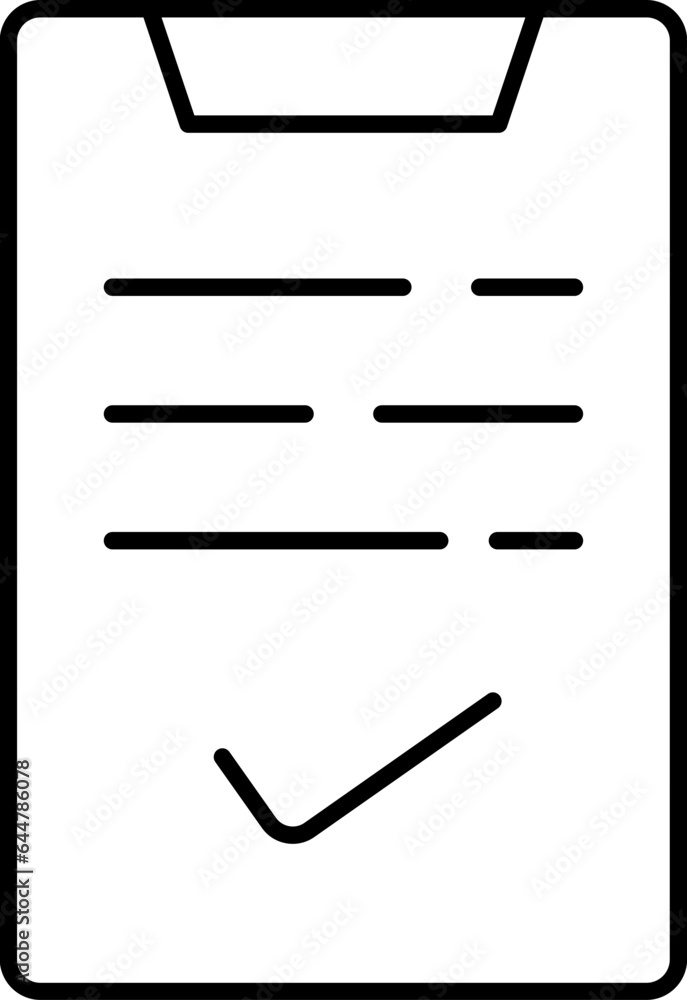 Poster flat style check document paper on clipboard icon in line art.