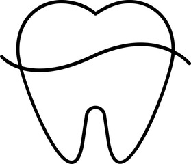 Black line art illustration of Tooth with Flossing thread icon.