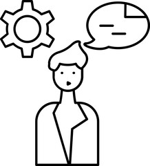 User Thinking With Cogwheel Icon In Black Outline.