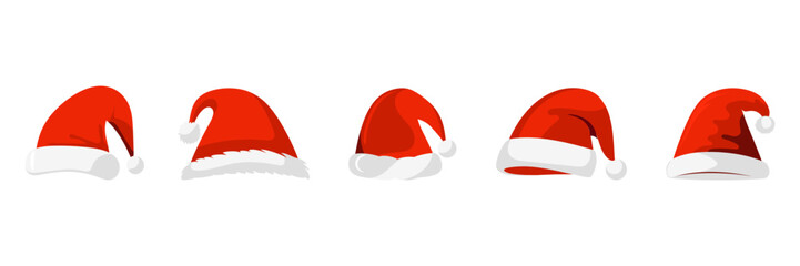 Set christmas santa hat in flat style isolated . Vector illustration