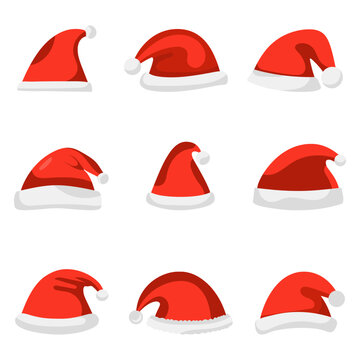 Set christmas santa hat in flat style isolated . Vector illustration