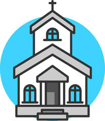 Flat Style Church icon in grey and blue color.