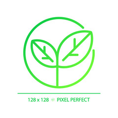 2D pixel perfect gradient vegetarian icon, isolated vector, thin line green illustration representing allergen free.