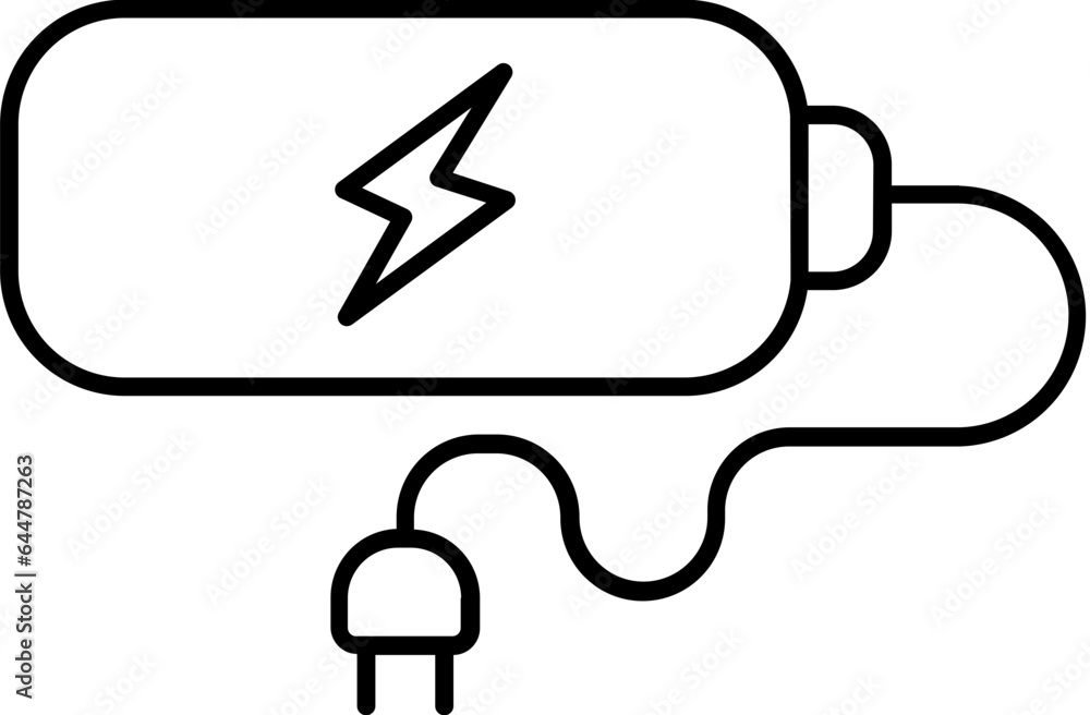 Poster flat style battery with plug icon in line art.