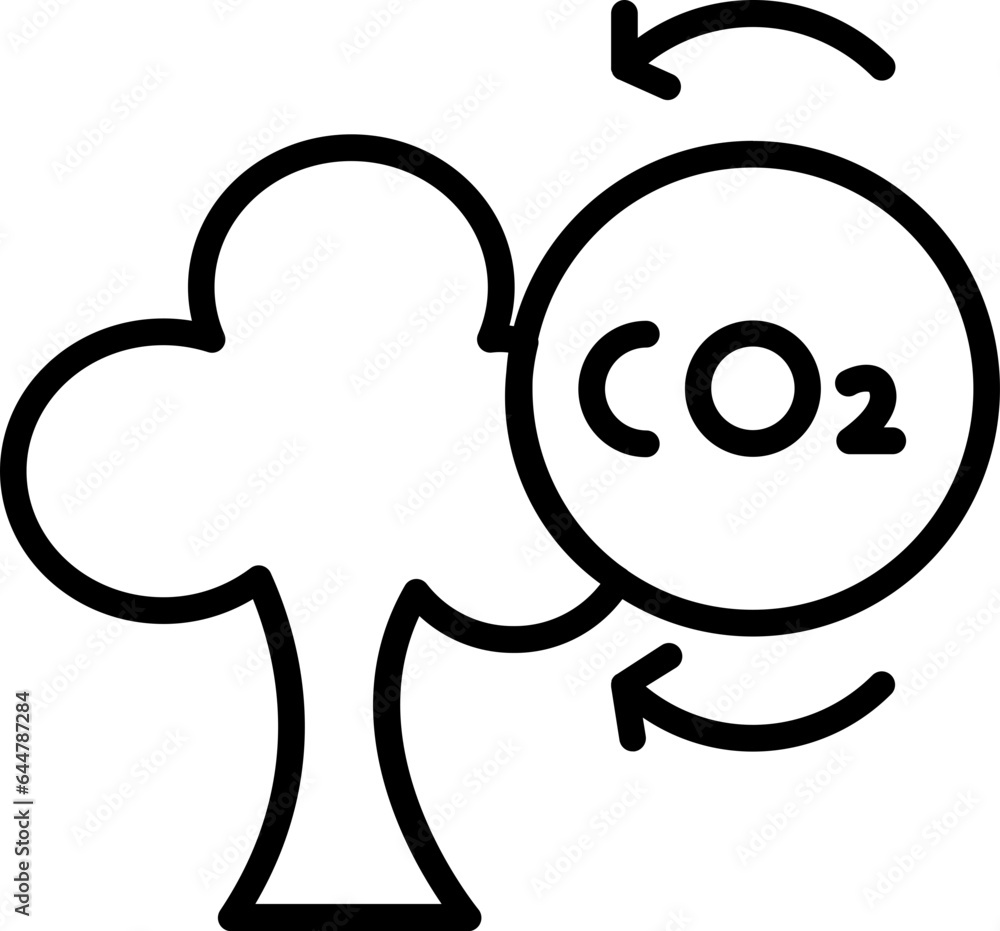 Sticker Tree absorb carbon dioxide (CO2) icon in thin line art.