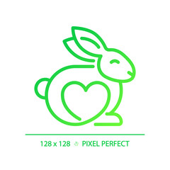 2D pixel perfect gradient cruelty free icon, isolated vector, thin line green illustration representing allergen free.