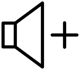Audio speaker volume up outline icon. Sound symbol. Add volume glyph.