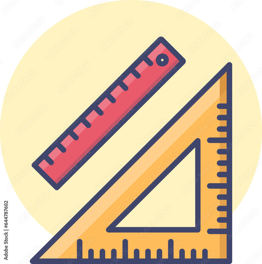 Aufkleber triangle protractor with ruler scale icon in red and yellow color.