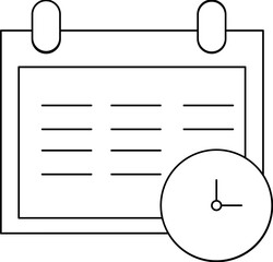 Clock and Calendar Icon in Line Art.
