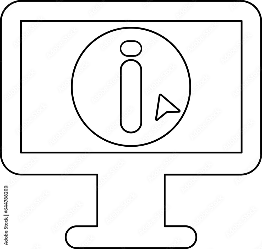 Poster line art illustration of cursor arrow with info button in monitor screen icon.