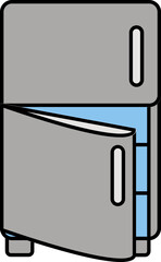 Open Double Door Refrigerator Icon in Gray Color.
