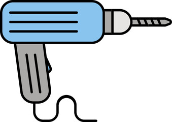 Grey and Blue Drill Machine Icon in Flat Style.