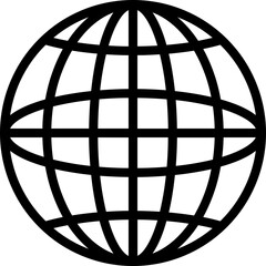 Illustration of Globe icon in black line art.