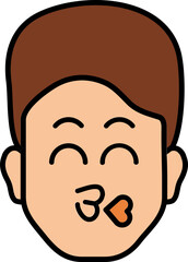 Cartoon Boy Face Giving a Kiss on White Background.