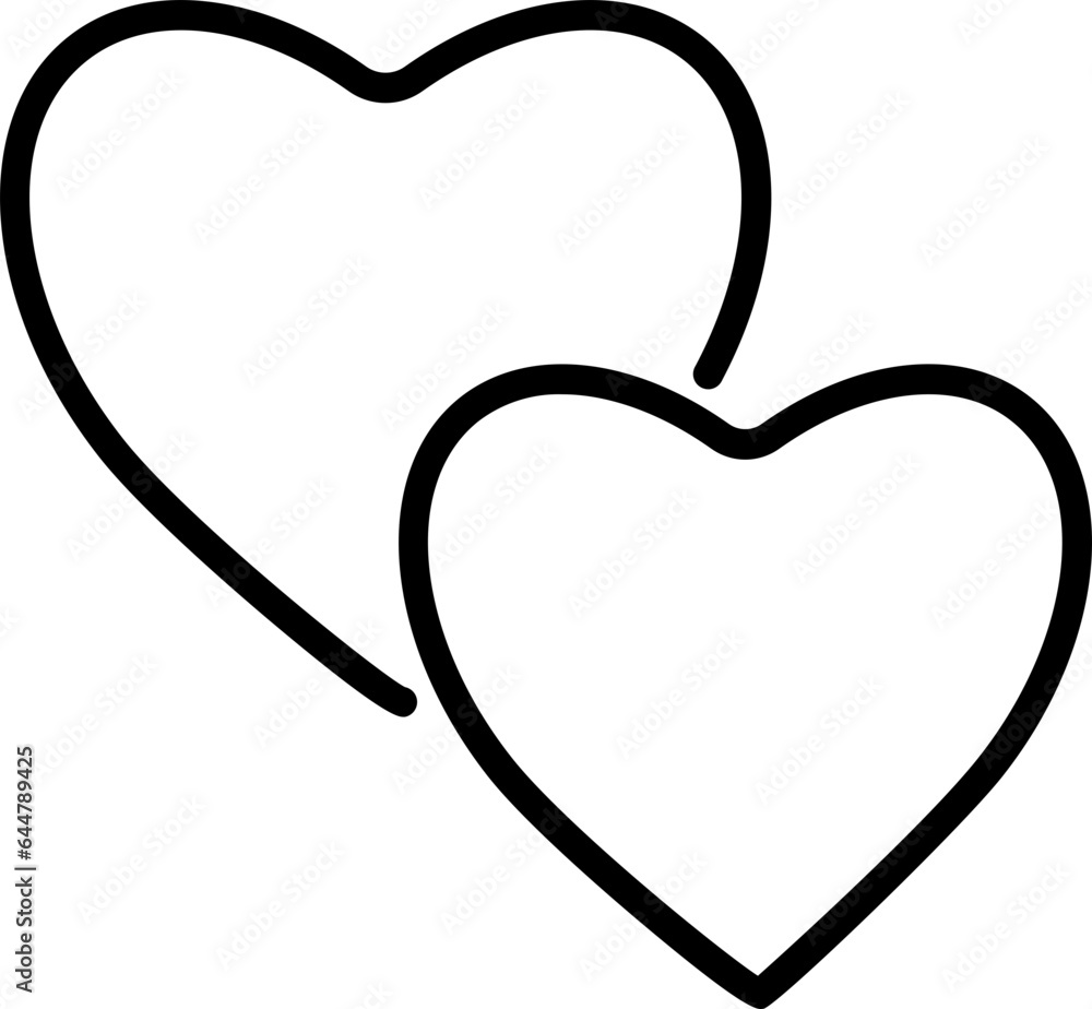 Sticker Black line art illustration of Hearts icon.