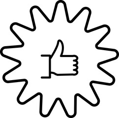 Line art Thumbs up or Hand Like on star sticker icon in flat style.