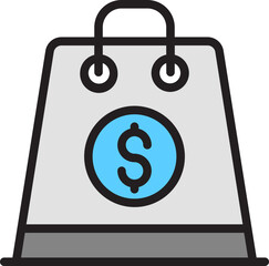 Money Symbol on Shopping Bag icon in Gray and Blue color.