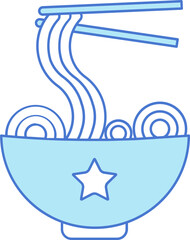 Noodles Bowl Icon In Blue And White Color.