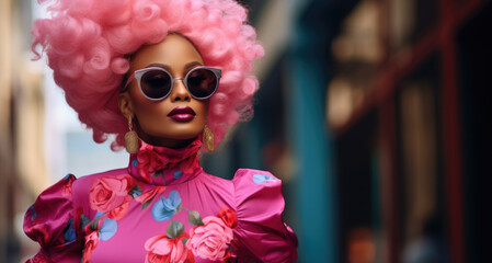 Empowering fashion: Afro-American lady shines in Barbie-style pink clothes