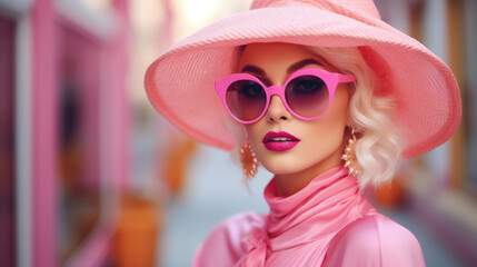 Elegantly dressed woman exudes charm in Barbie-style.