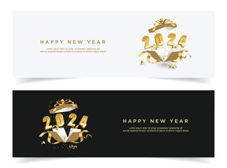 Happy new year 2024. with christmas decoration on set background. new year 2024