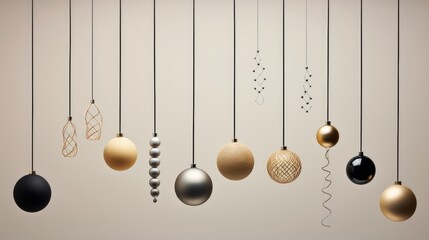 Inclusive Ornaments: Minimalist ornaments of different designs hanging together